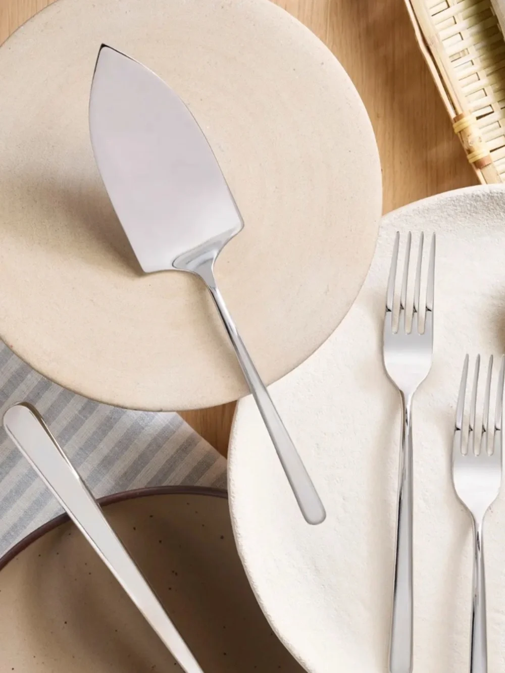 QUINCE NIB Gia Minimalist 6 Piece Serving Utensil Set Brushed Stainless Steel